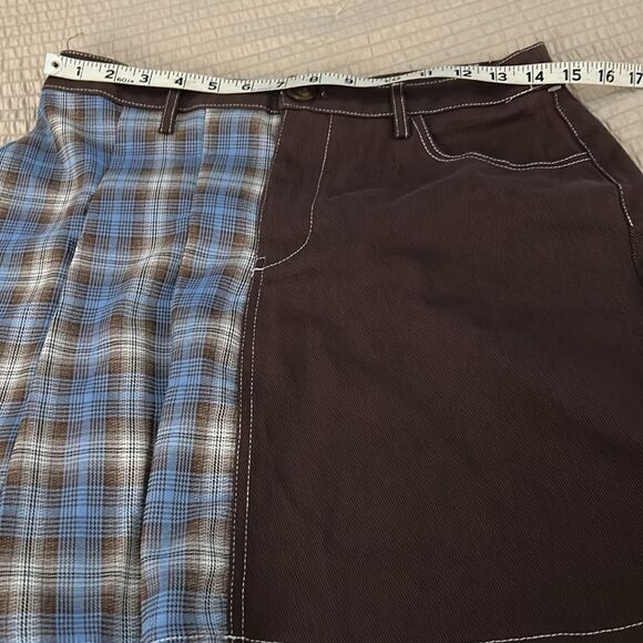 New with tags, papermoon, large Brown and Blue Plaid Women's Skirt - Picture 6 of 7
